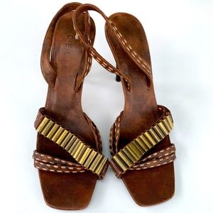 Celine brown leather sandals with brass detail